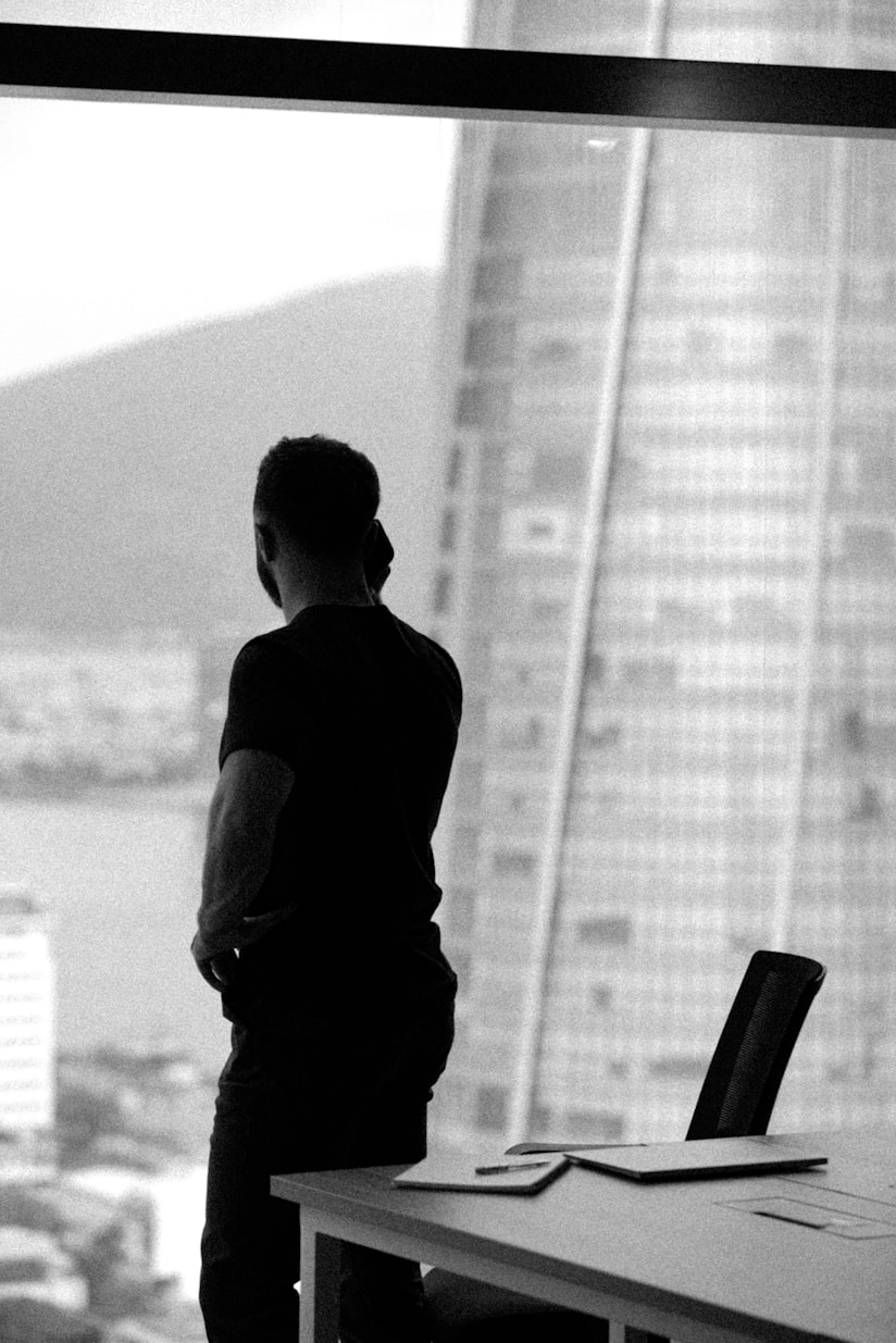 Person on the phone looking at the distance